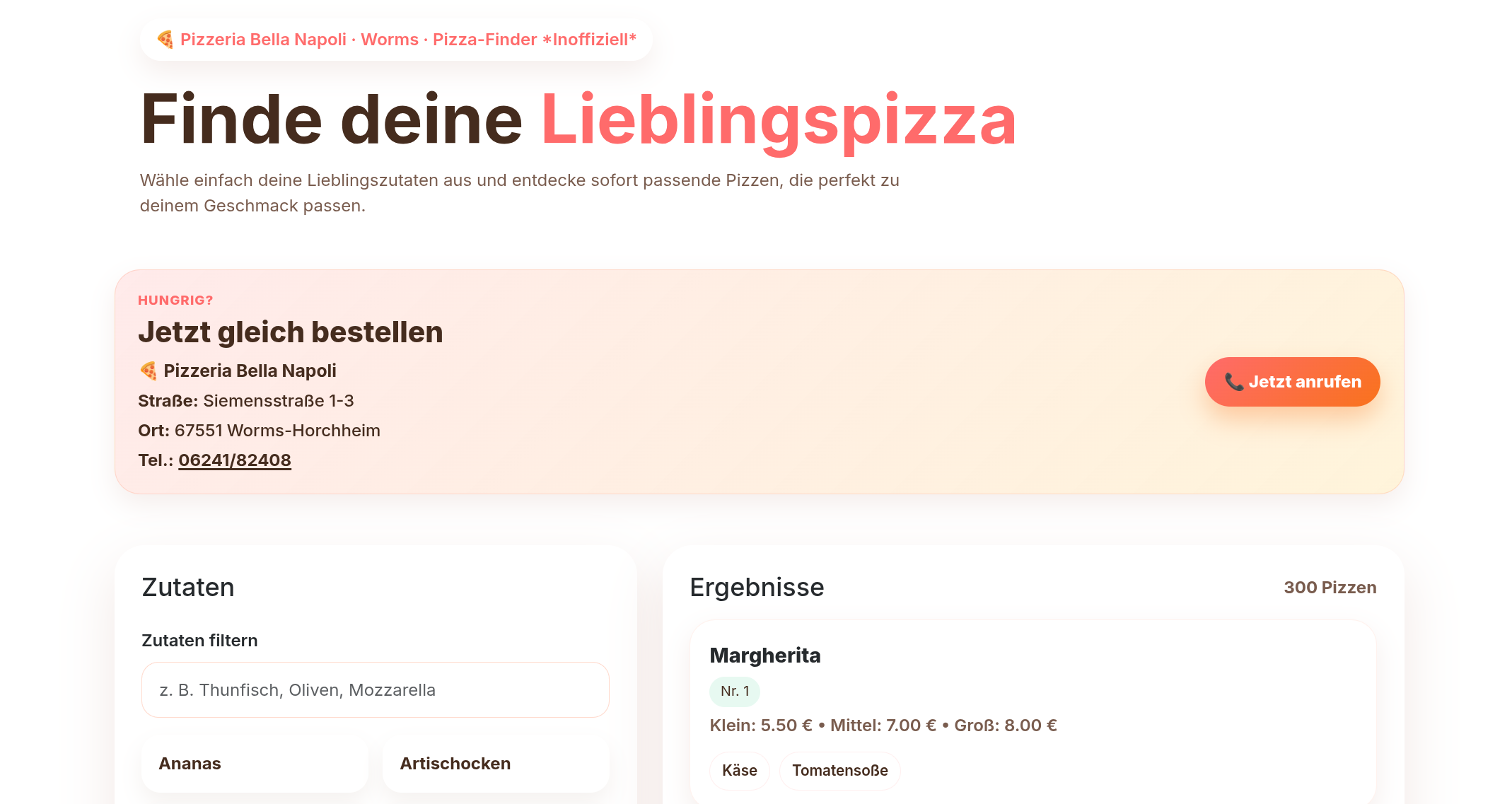 Genau 300 Pizzen im Griff: Der inoffizielle Pizza-Finder für Bella Napoli Worms